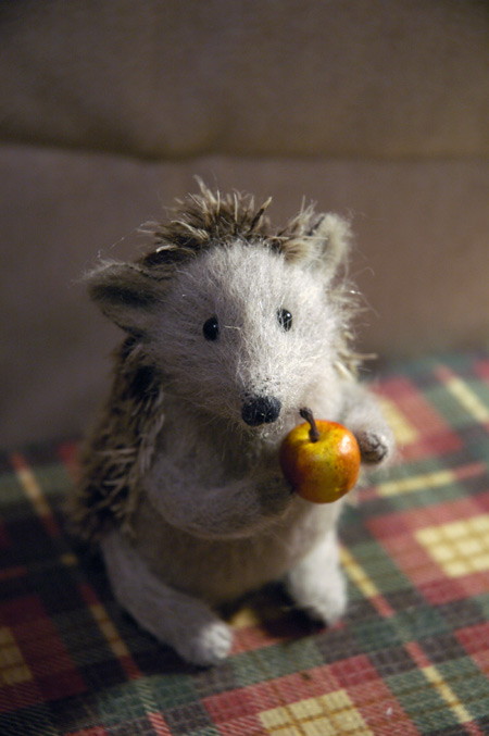 hedgehog holding an apple