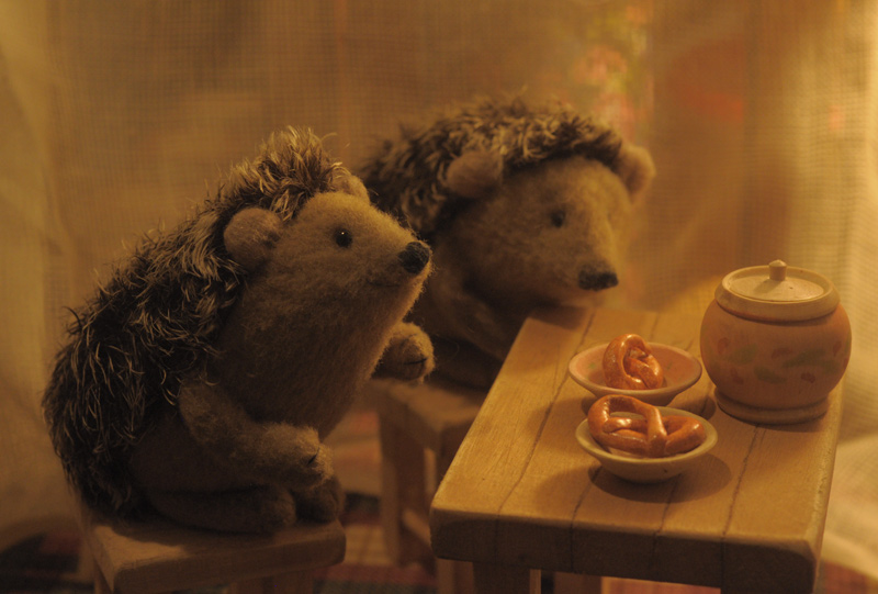 hedgehogs drinking tea