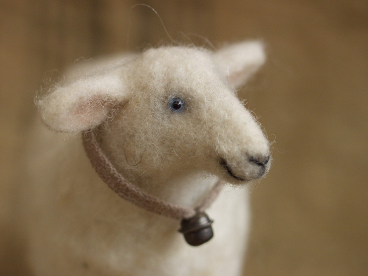  needle-felted sheep (close-up)