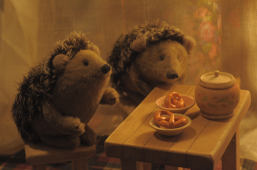 hedgehogs drinking tea