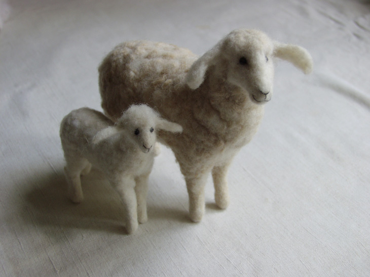 needle-felted sheep and lamb