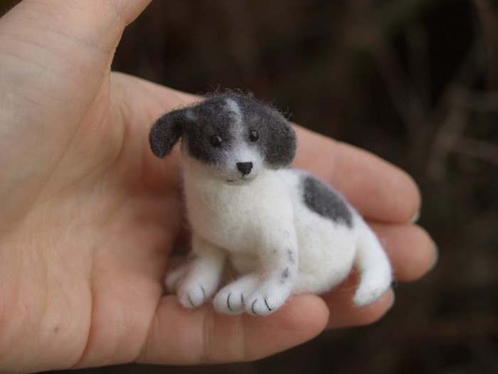 miniature needle-felted puppy